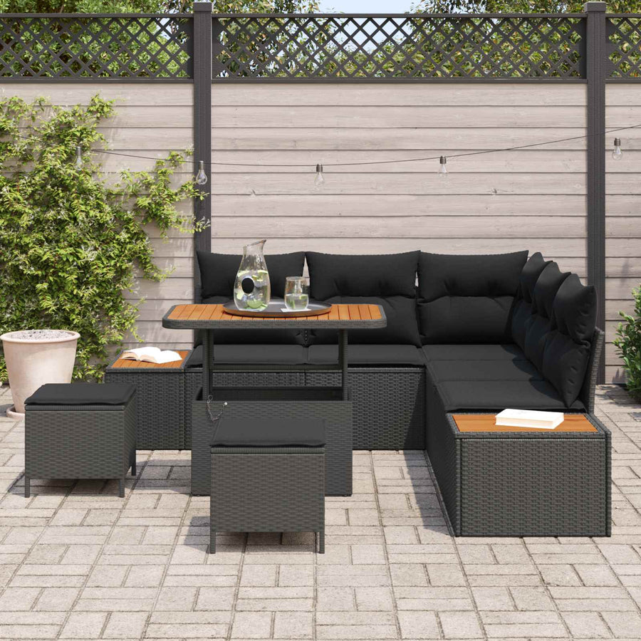 Tuinbankenset 8 pcs Zwart poly rattan