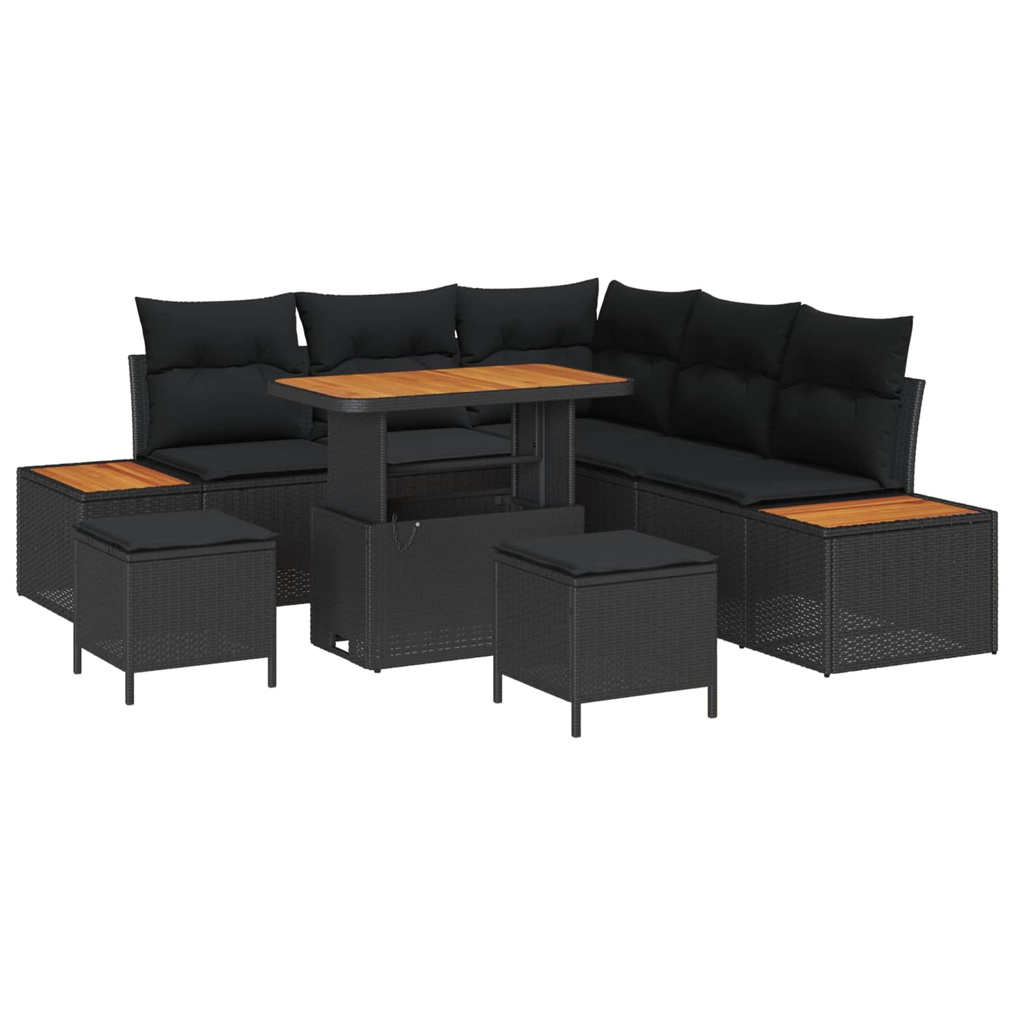 Tuinbankenset 8 pcs Zwart poly rattan