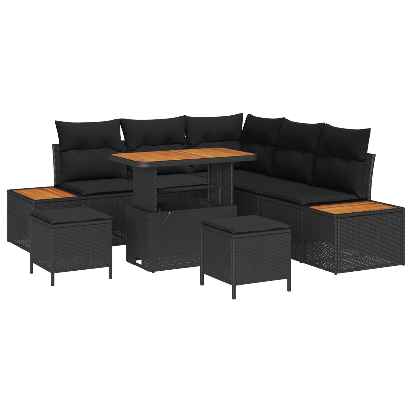 Tuinbankenset 8 pcs Zwart poly rattan