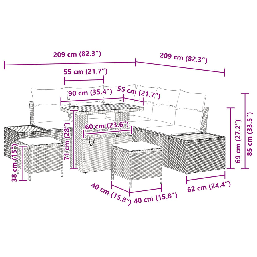 Tuinbankenset 8 pcs Zwart poly rattan