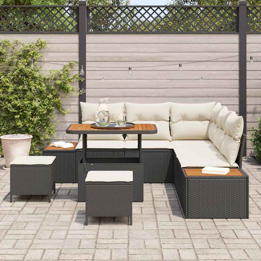 Tuinbankenset 8 pcs Zwart poly rattan