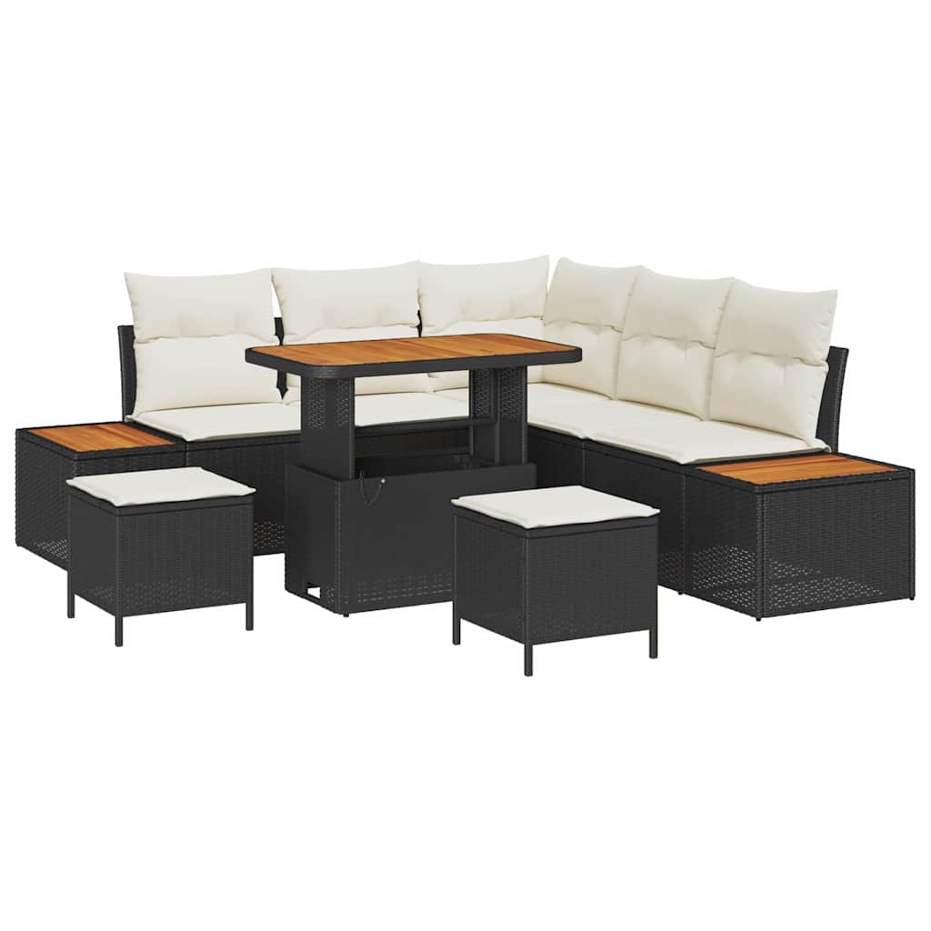 Tuinbankenset 8 pcs Zwart poly rattan