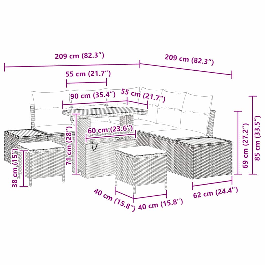 Tuinbankenset 8 pcs Zwart poly rattan