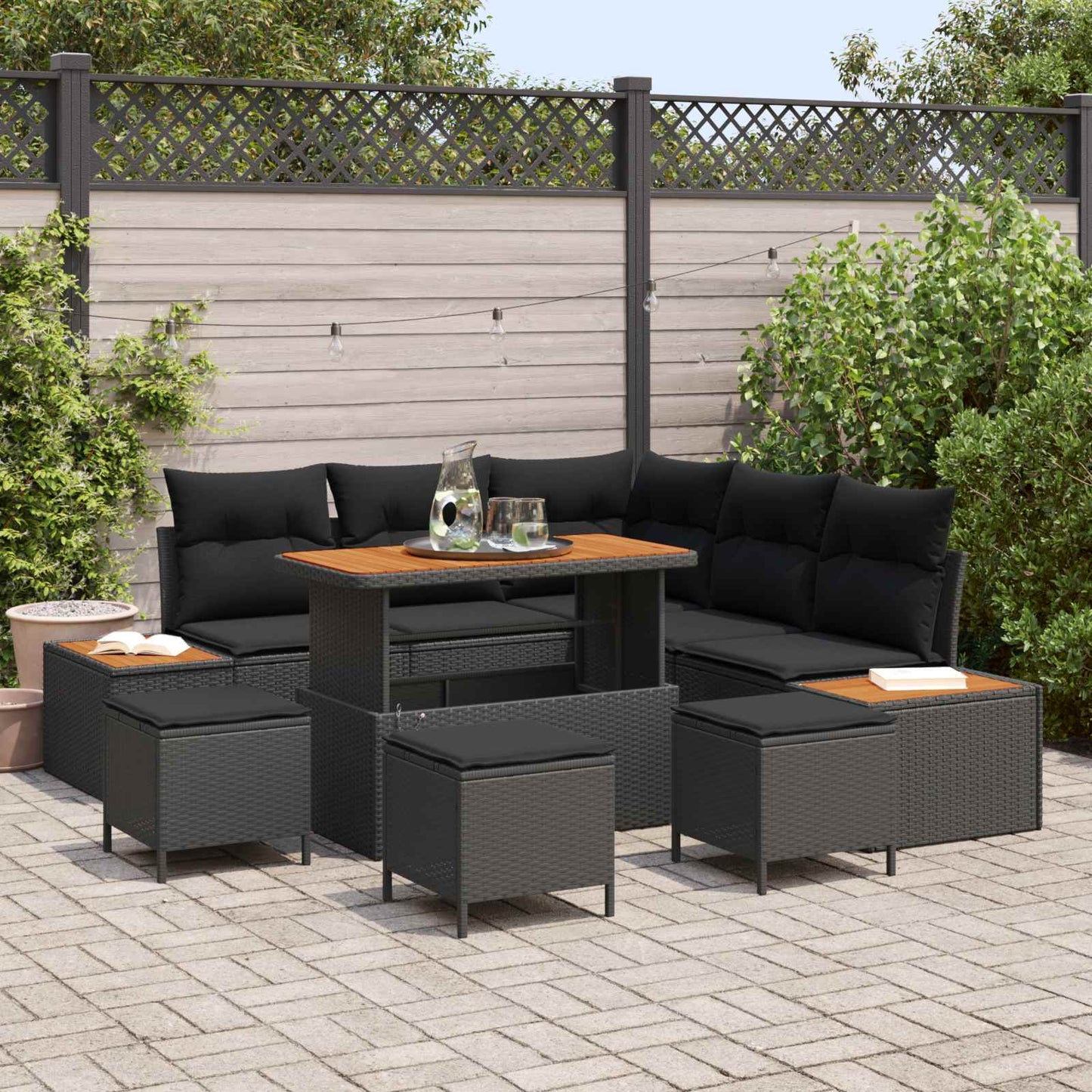 Tuinbankenset 9 pcs Zwart poly rattan
