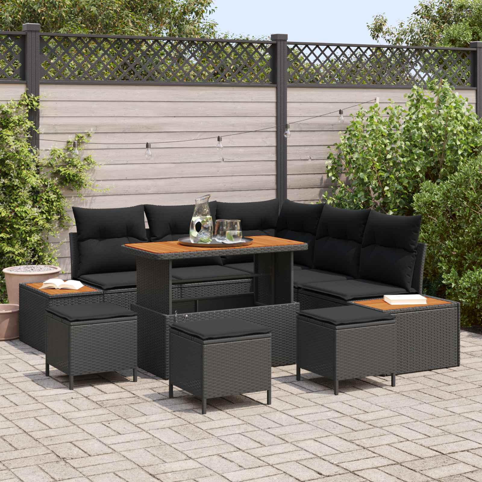 Tuinbankenset 9 pcs Zwart poly rattan