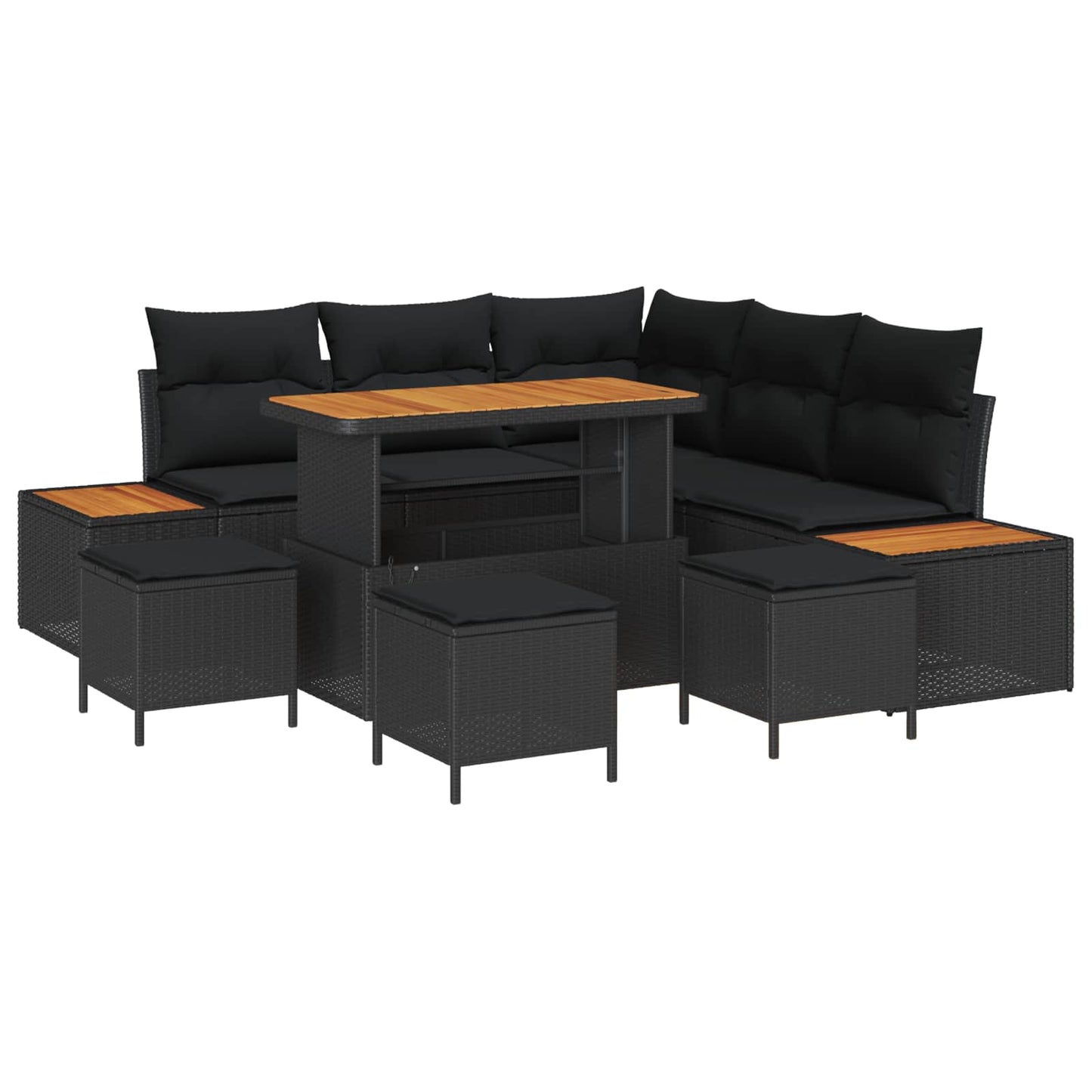 Tuinbankenset 9 pcs Zwart poly rattan