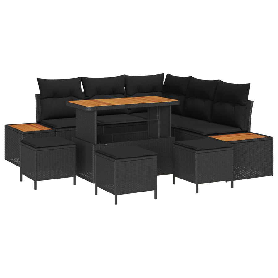 Tuinbankenset 9 pcs Zwart poly rattan