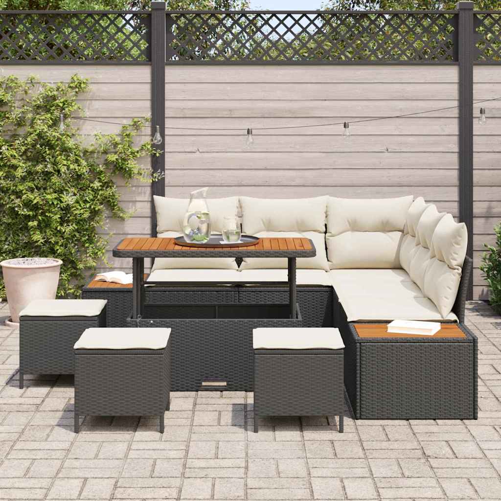 Tuinbankenset 9 pcs Zwart poly rattan