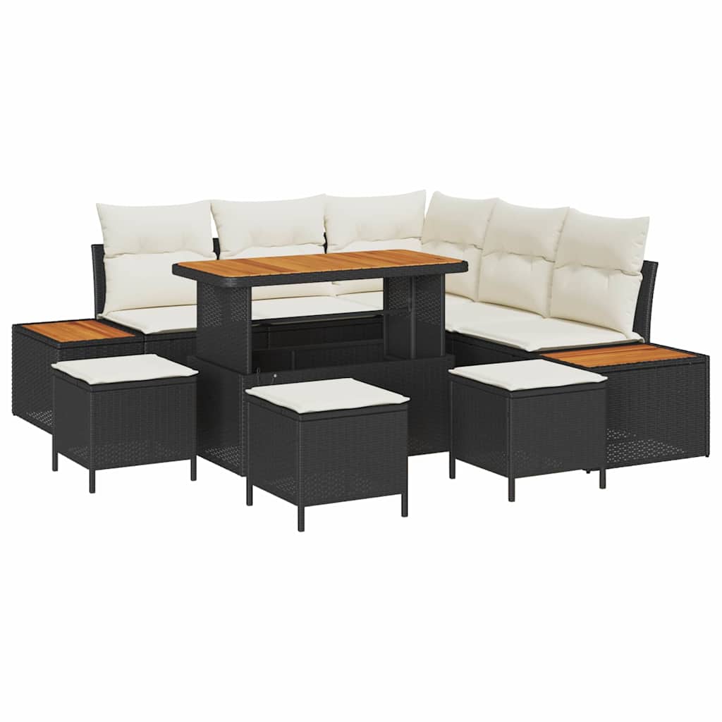 Tuinbankenset 9 pcs Zwart poly rattan
