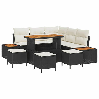 Tuinbankenset 9 pcs Zwart poly rattan