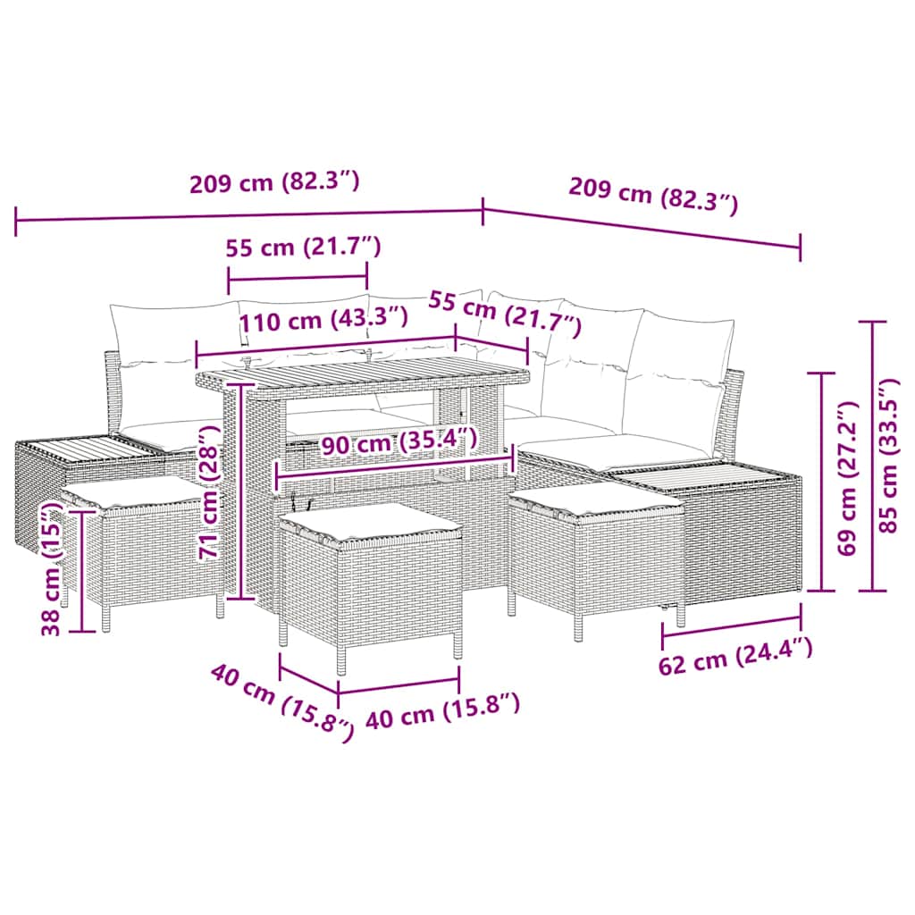Tuinbankenset 9 pcs Zwart poly rattan