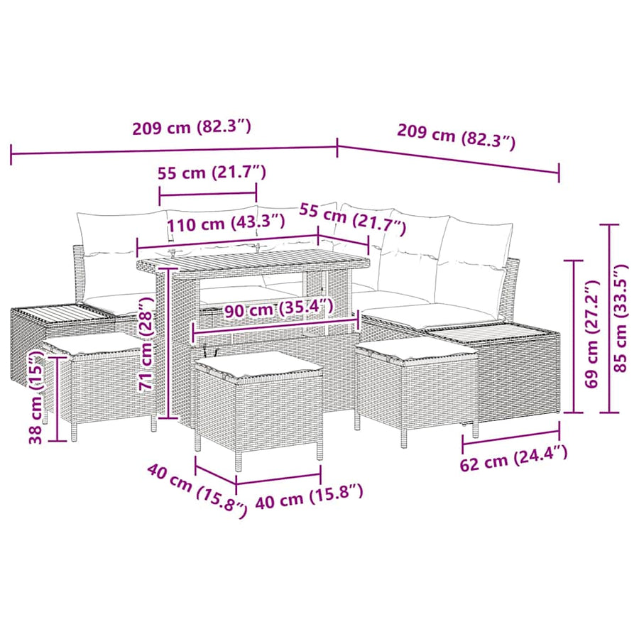 Tuinbankenset 9 pcs Zwart poly rattan