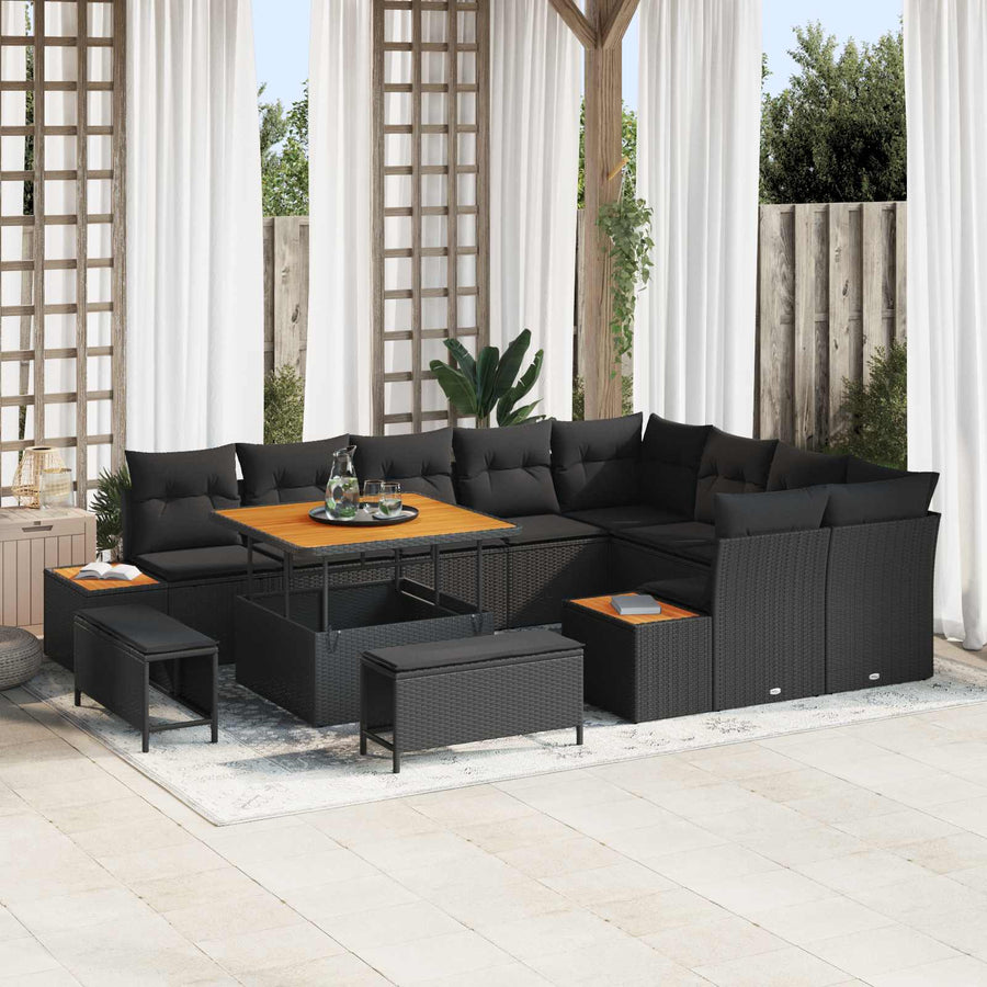 Tuinbankenset 12 pcs Zwart poly rattan