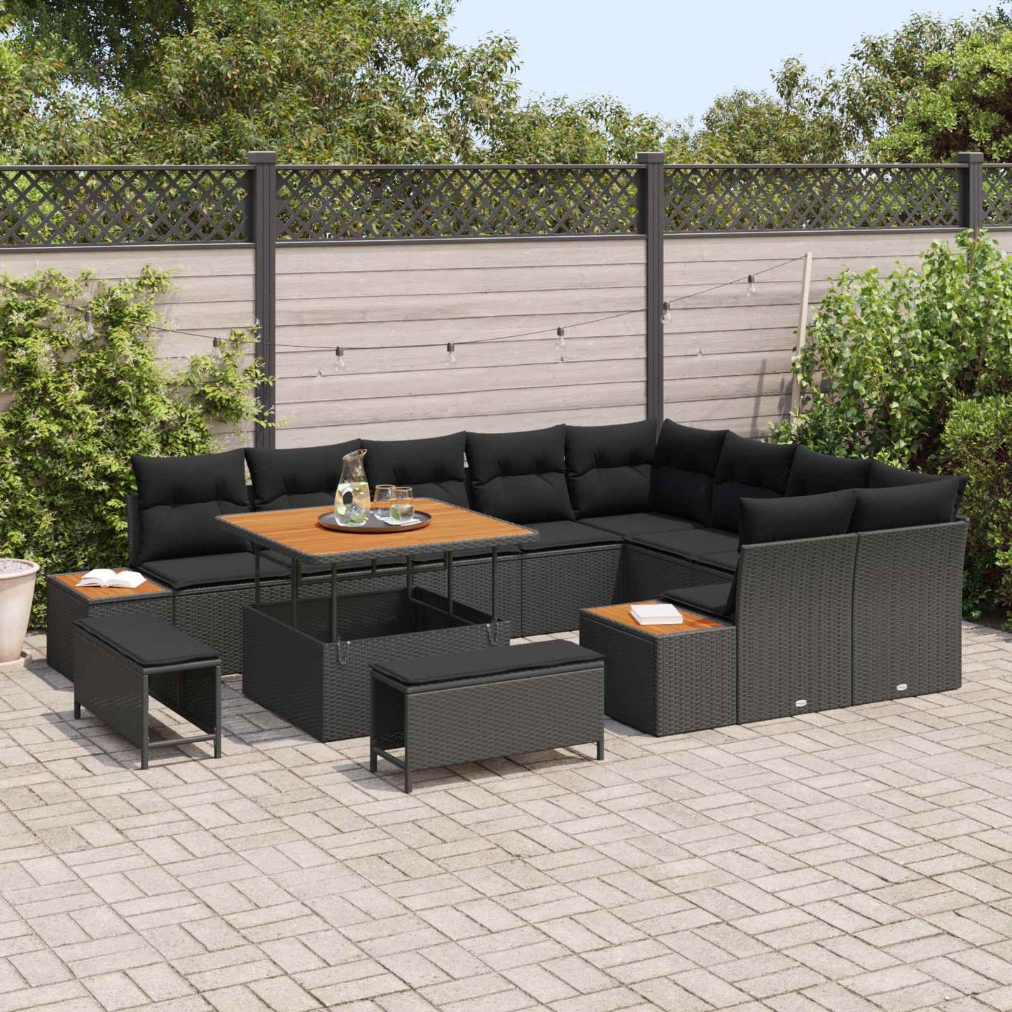 Tuinbankenset 12 pcs Zwart poly rattan