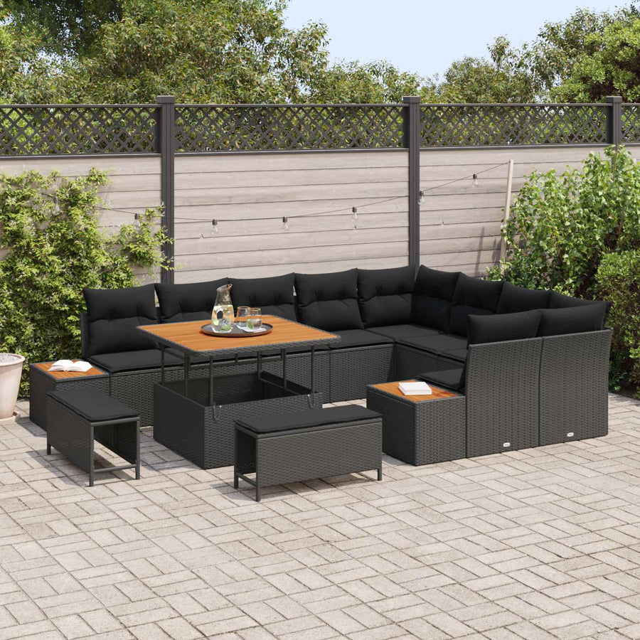 Tuinbankenset 12 pcs Zwart poly rattan
