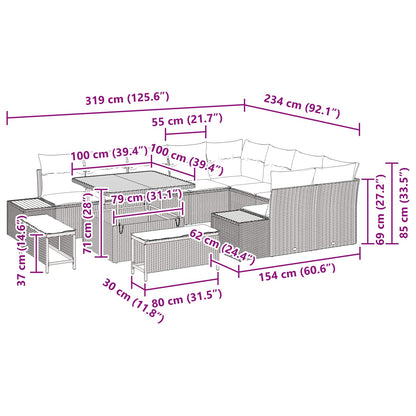 Tuinbankenset 12 pcs Zwart poly rattan