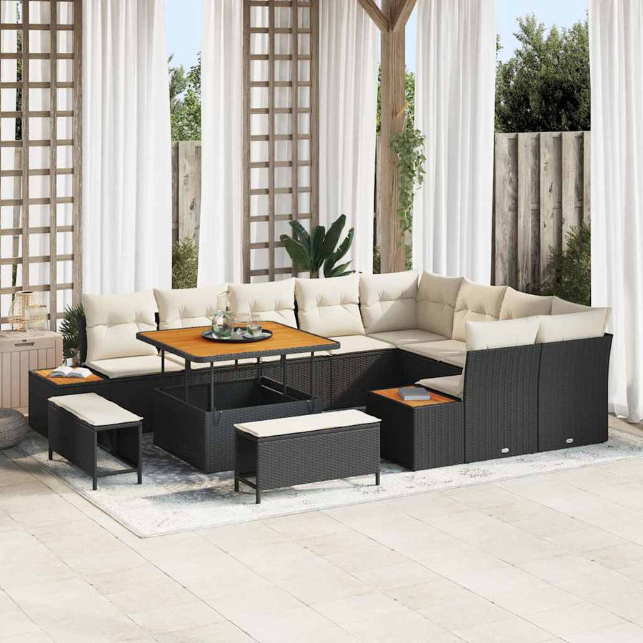 Tuinbankenset 12 pcs Zwart poly rattan