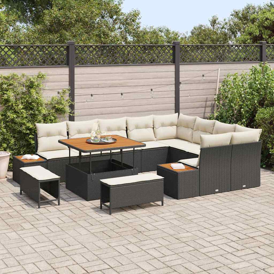 Tuinbankenset 12 pcs Zwart poly rattan
