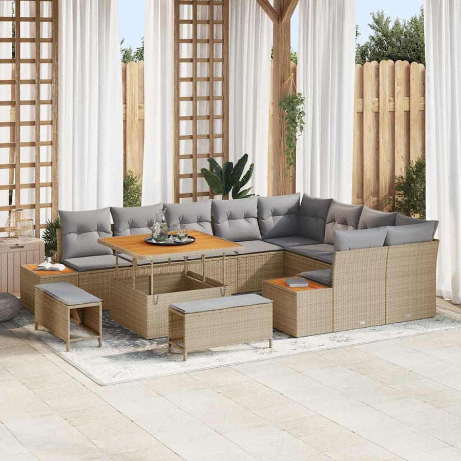 Tuinbankenset 12 pcs Beige poly rattan