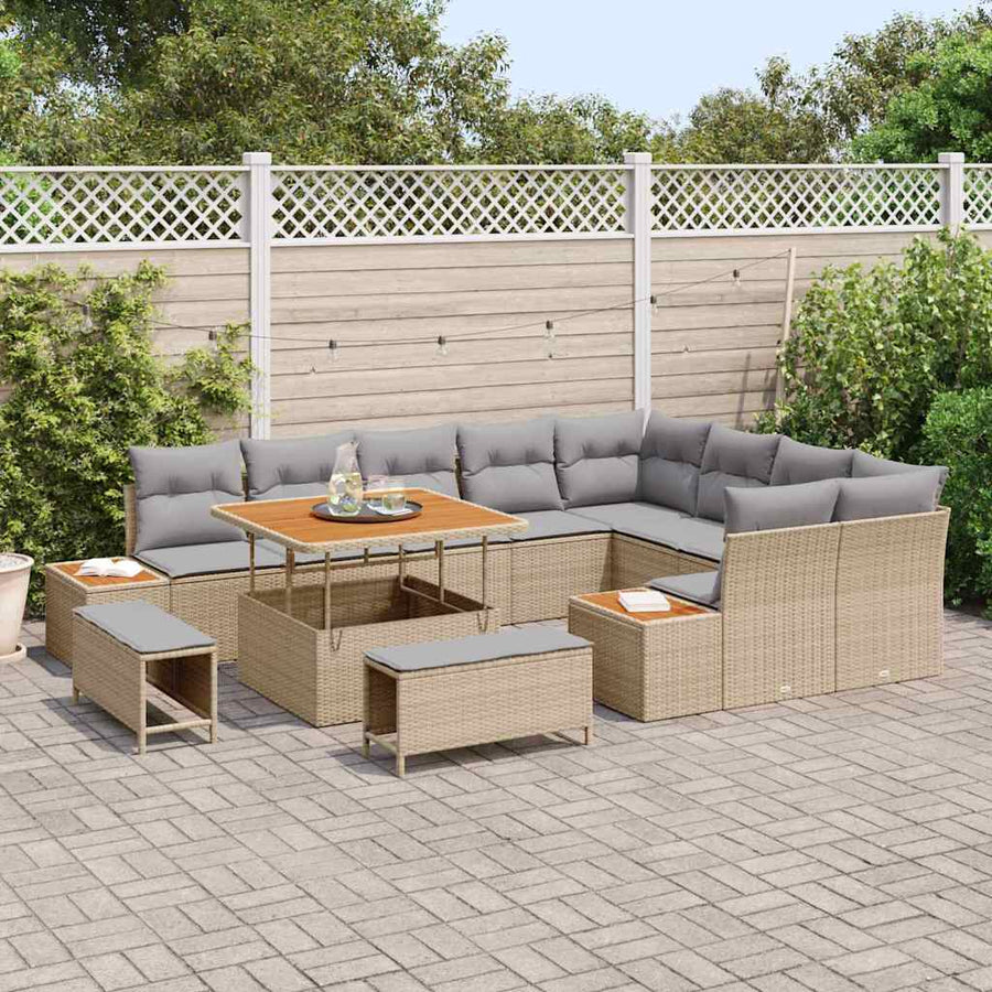 Tuinbankenset 12 pcs Beige poly rattan