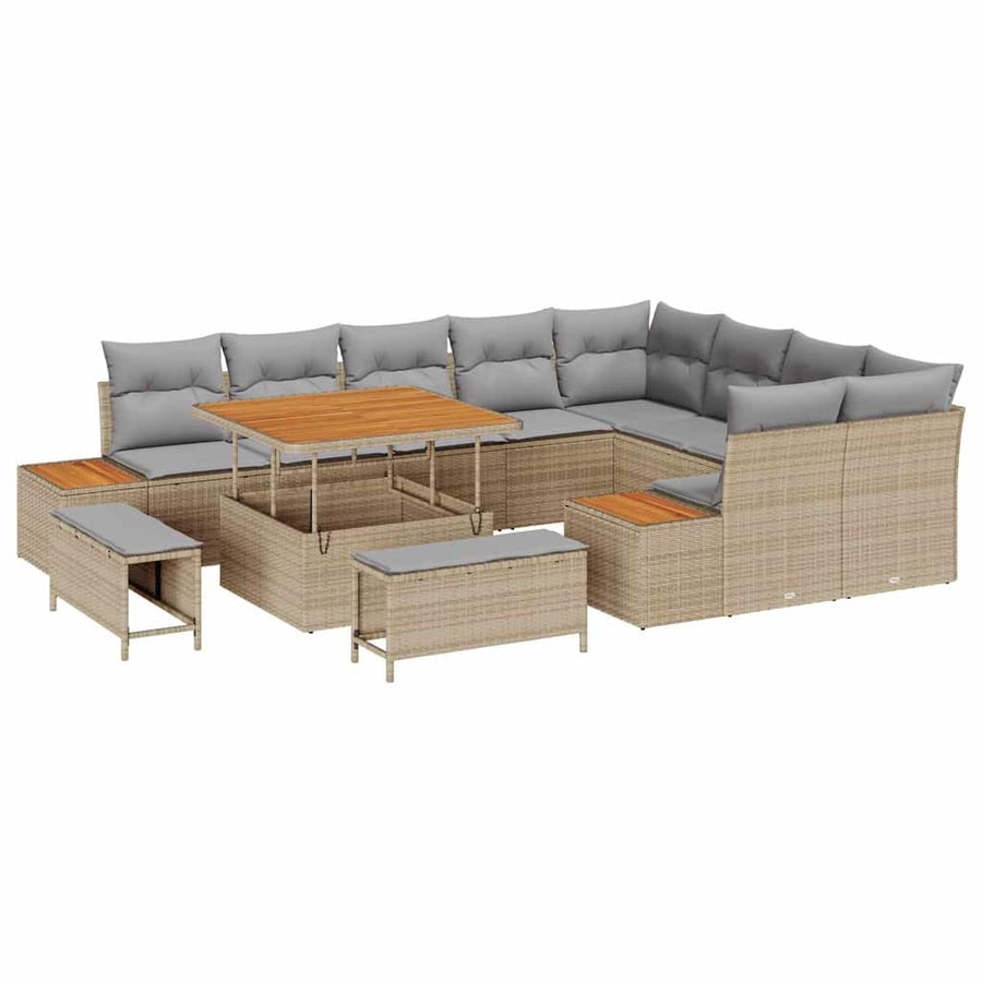 Tuinbankenset 12 pcs Beige poly rattan