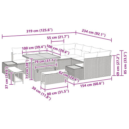 Tuinbankenset 12 pcs Beige poly rattan