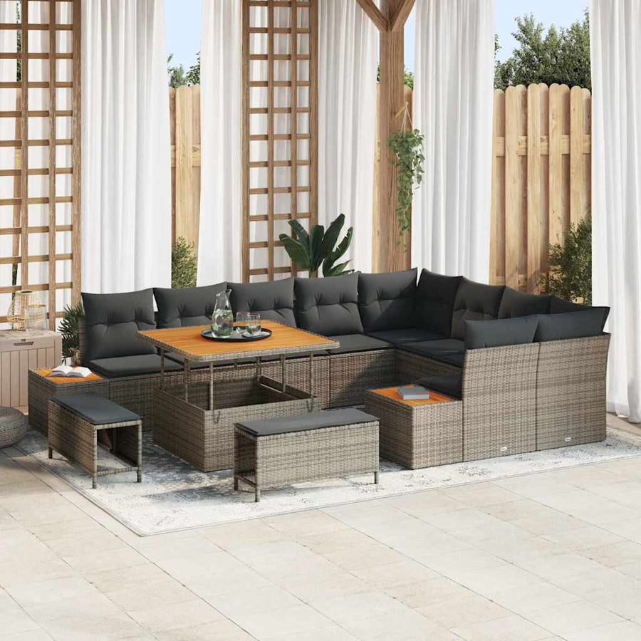 Tuinbankenset 12 pcs Grijs poly rattan