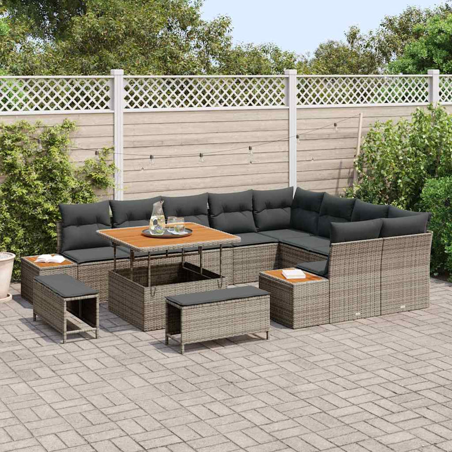 Tuinbankenset 12 pcs Grijs poly rattan