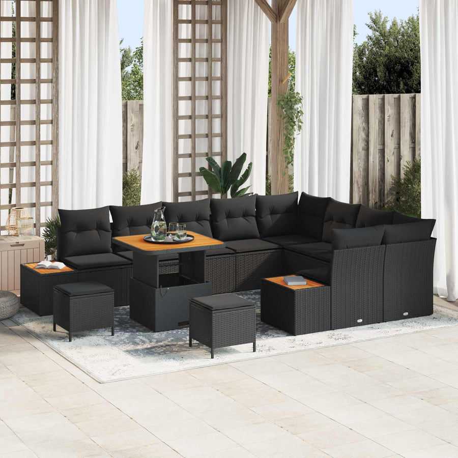 Tuinbankenset 12 pcs Zwart poly rattan