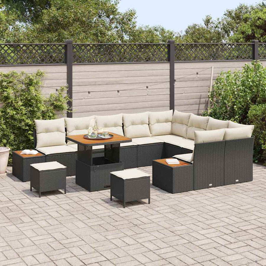 Tuinbankenset 12 pcs Zwart poly rattan