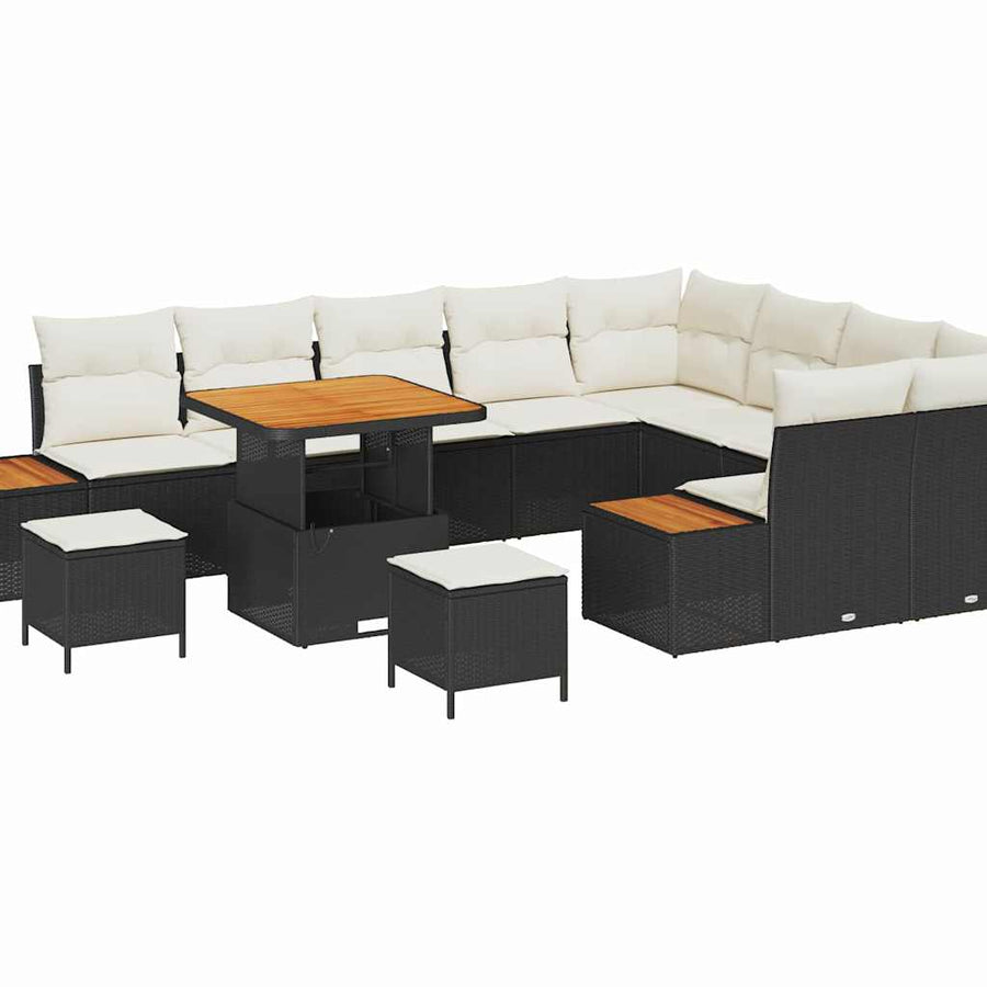 Tuinbankenset 12 pcs Zwart poly rattan