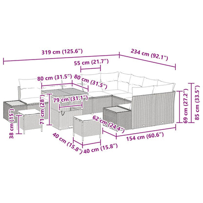 Tuinbankenset 12 pcs Zwart poly rattan
