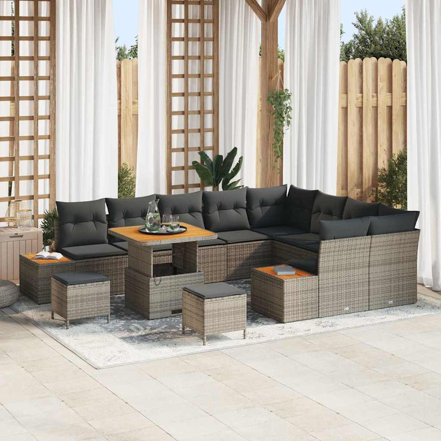 Tuinbankenset 12 pcs Grijs poly rattan