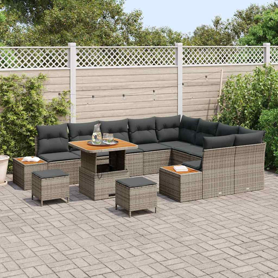 Tuinbankenset 12 pcs Grijs poly rattan