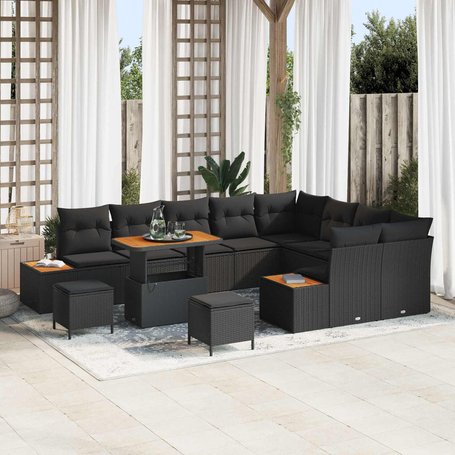 Tuinbankenset 12 pcs Zwart poly rattan
