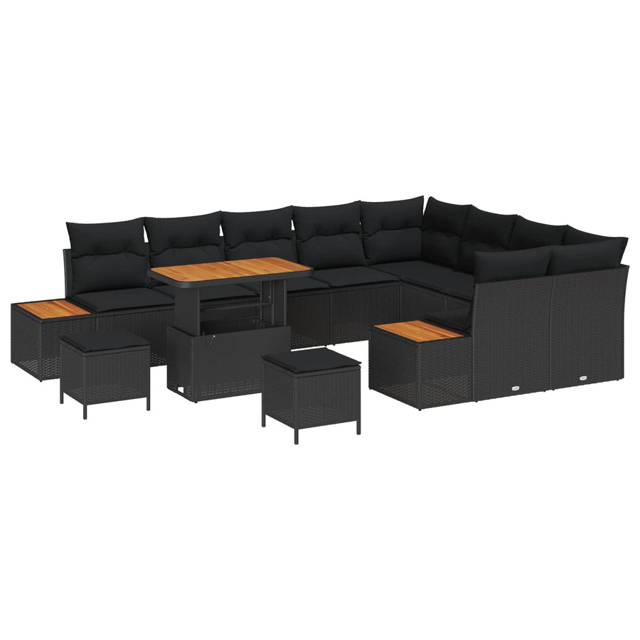 Tuinbankenset 12 pcs Zwart poly rattan