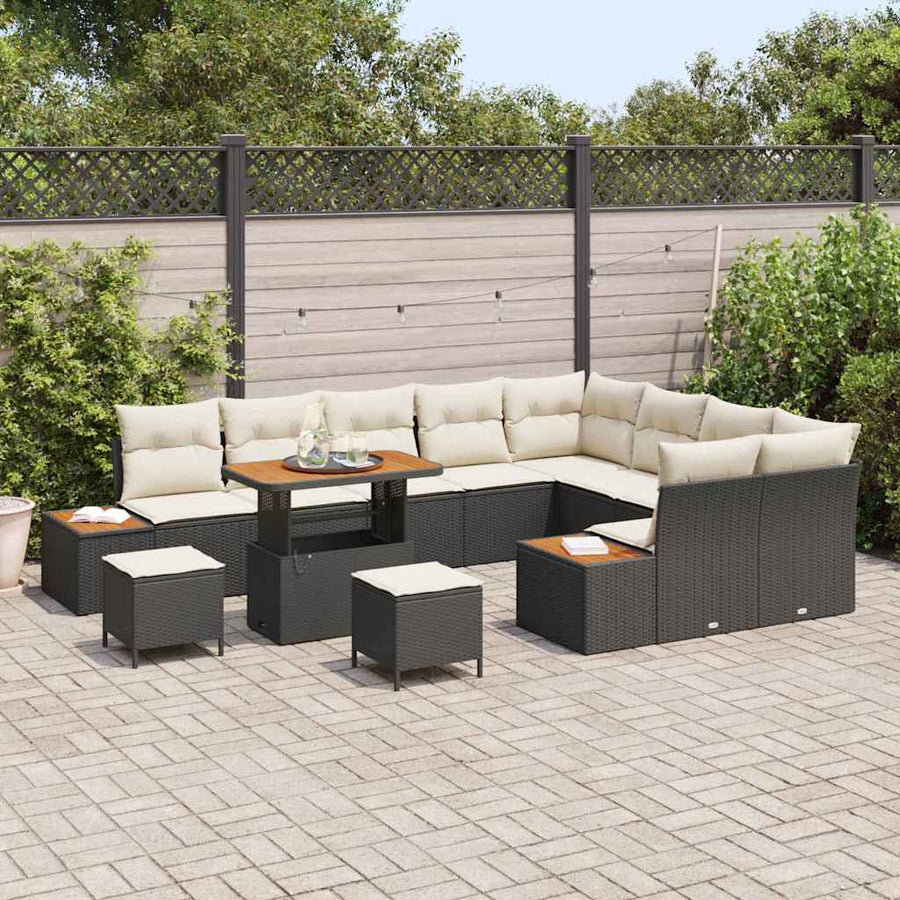 Tuinbankenset 12 pcs Zwart poly rattan