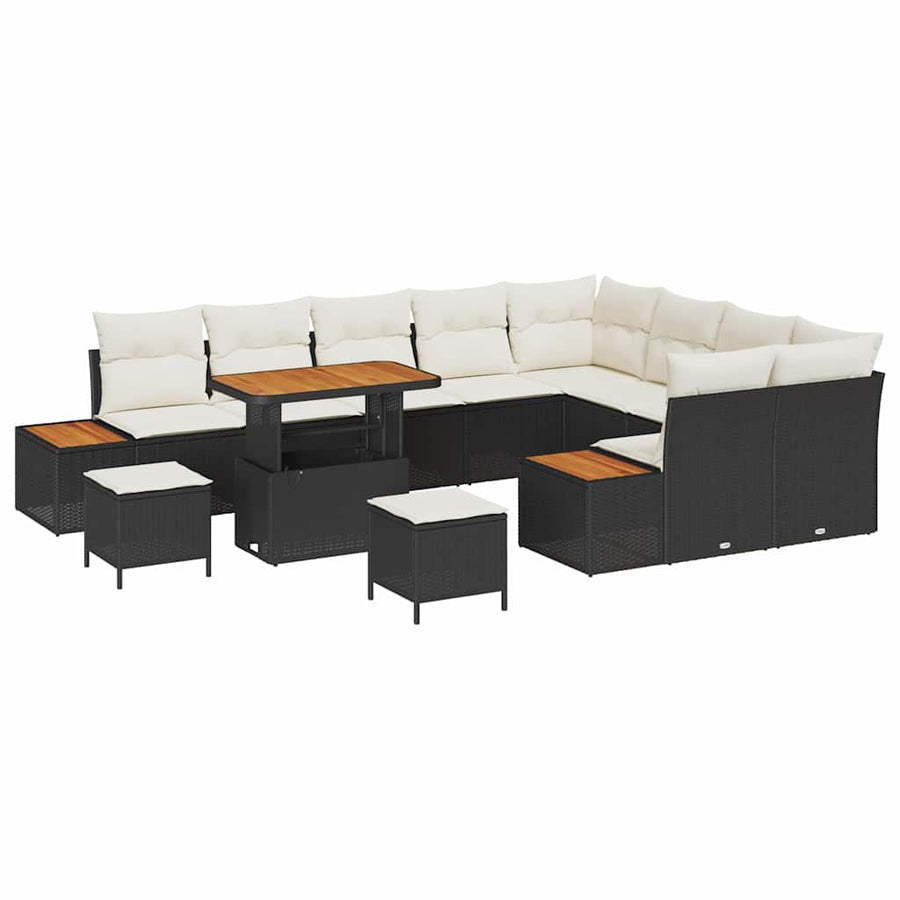Tuinbankenset 12 pcs Zwart poly rattan
