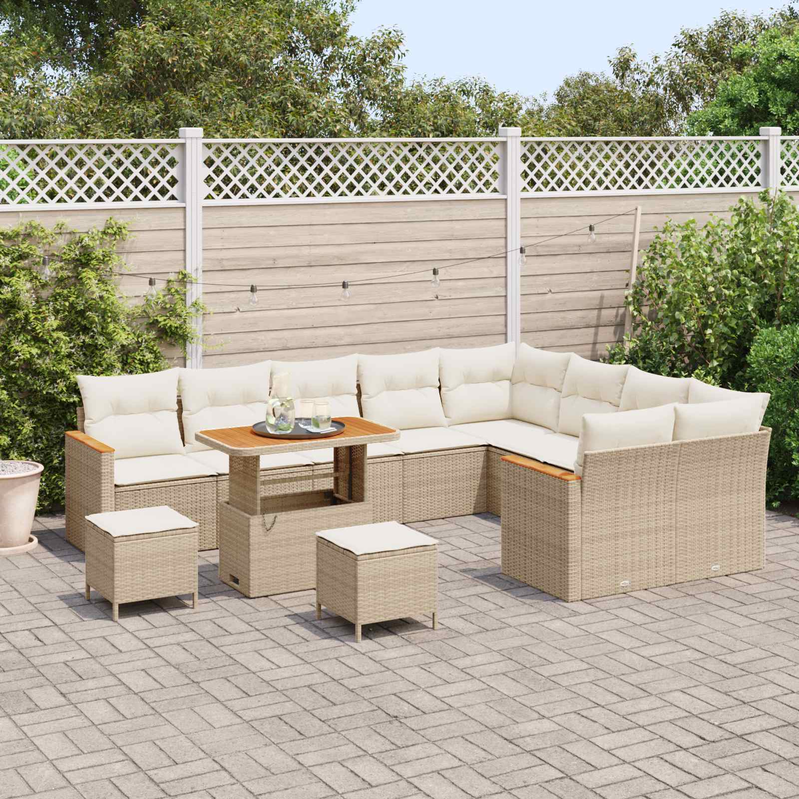 Tuinbankenset 12 pcs Beige poly rattan