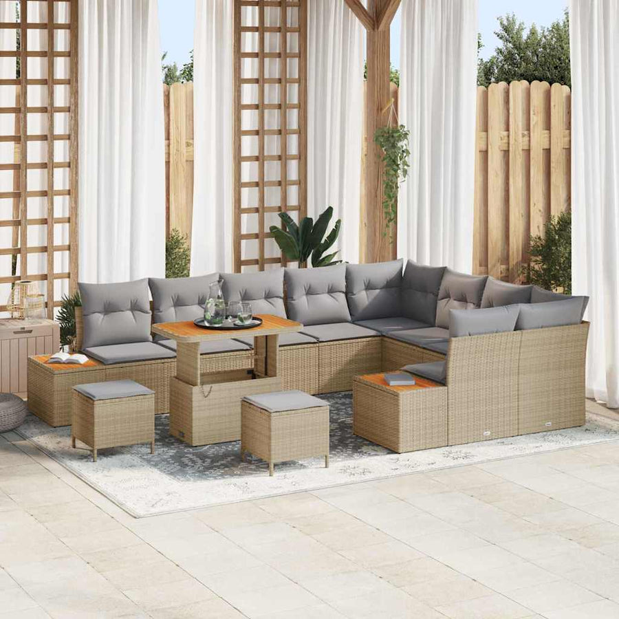 Tuinbankenset 12 pcs Beige poly rattan