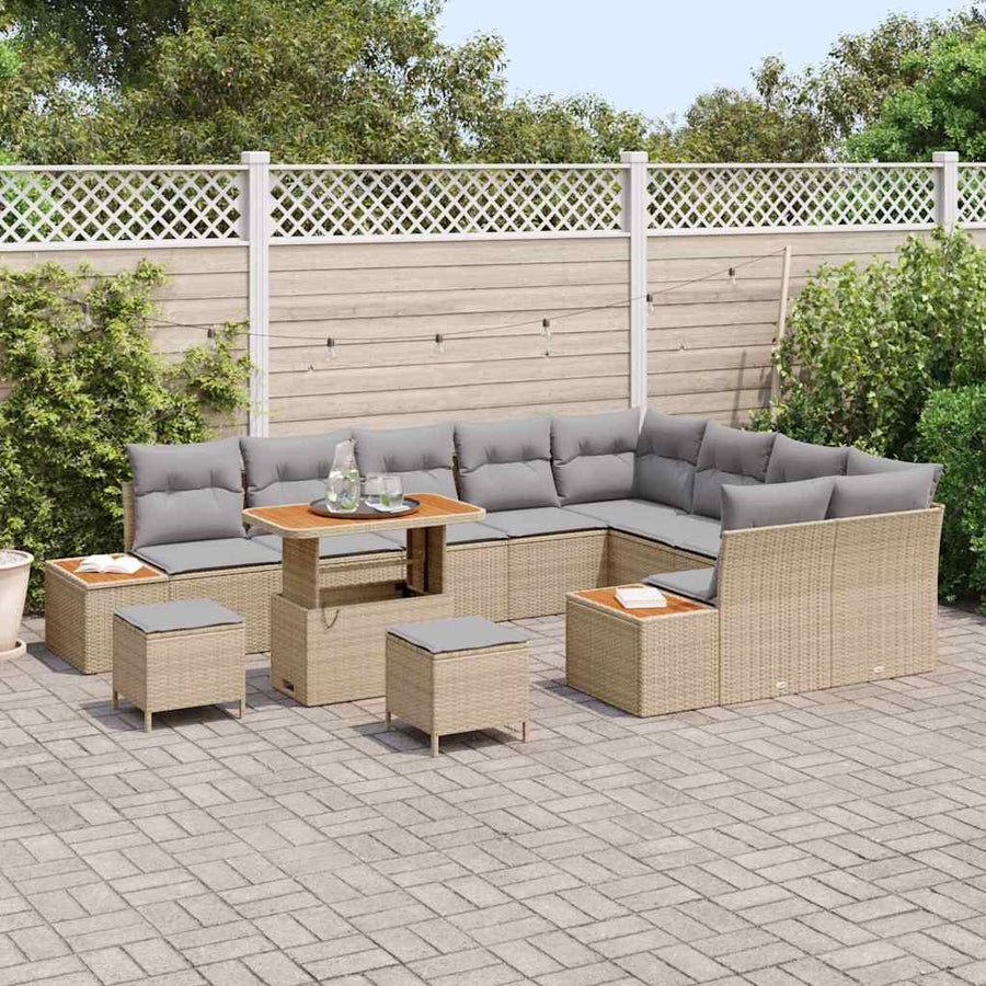 Tuinbankenset 12 pcs Beige poly rattan