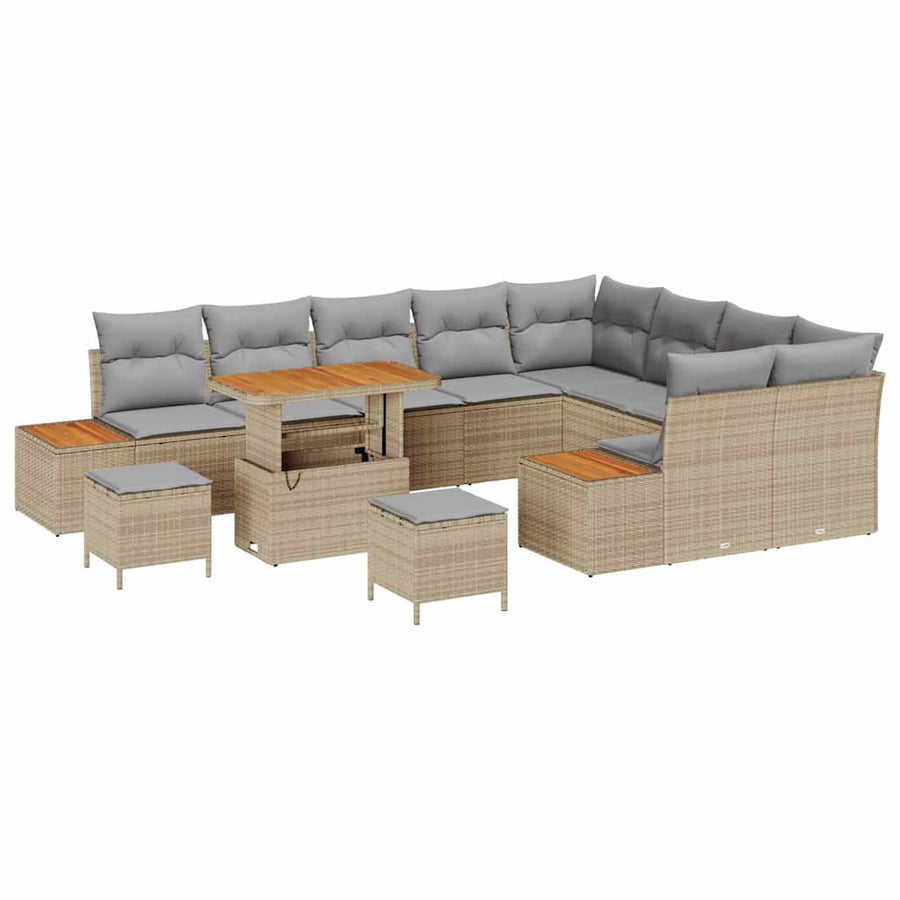 Tuinbankenset 12 pcs Beige poly rattan