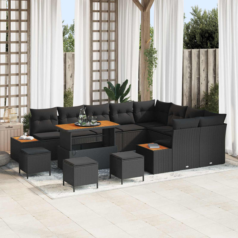 Tuinbankenset 13 pcs Zwart poly rattan