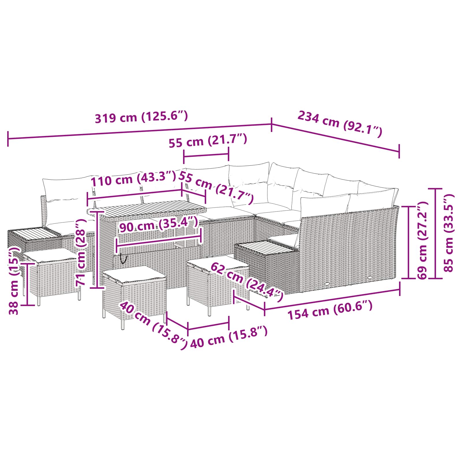 Tuinbankenset 13 pcs Zwart poly rattan