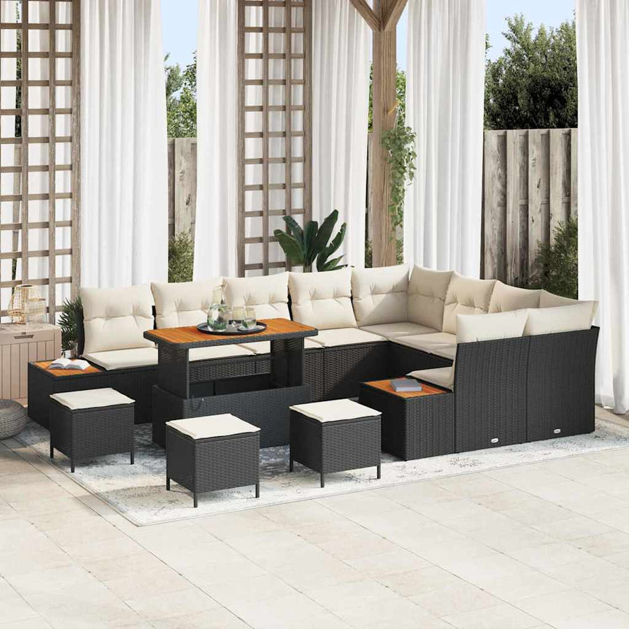 Tuinbankenset 13 pcs Zwart poly rattan