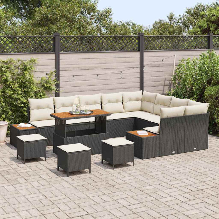 Tuinbankenset 13 pcs Zwart poly rattan