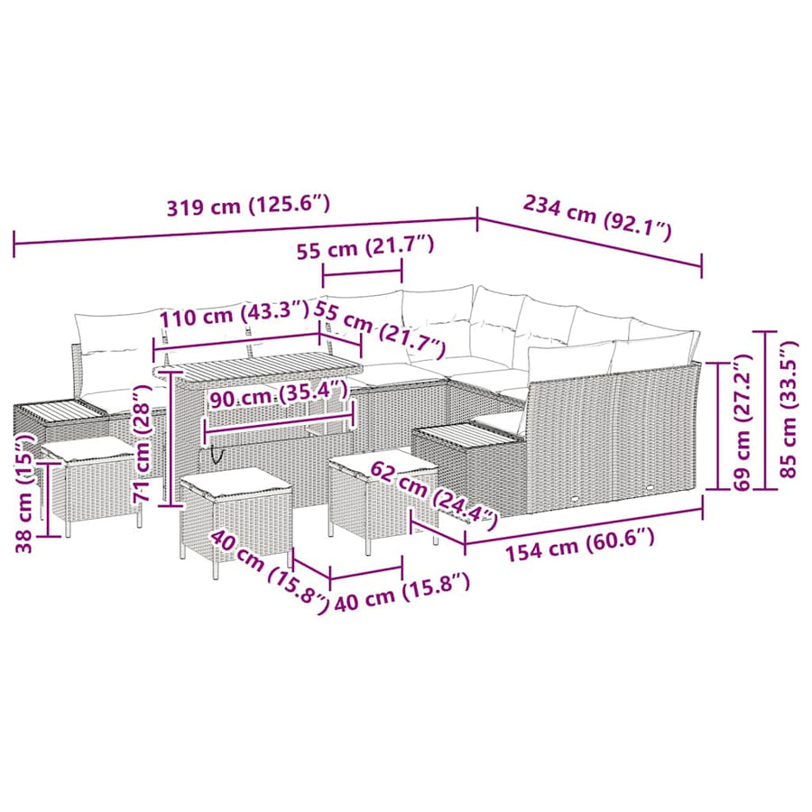 Tuinbankenset 13 pcs Zwart poly rattan