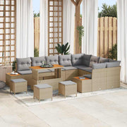 Tuinbankenset poly rattan acacia beige 13-delig