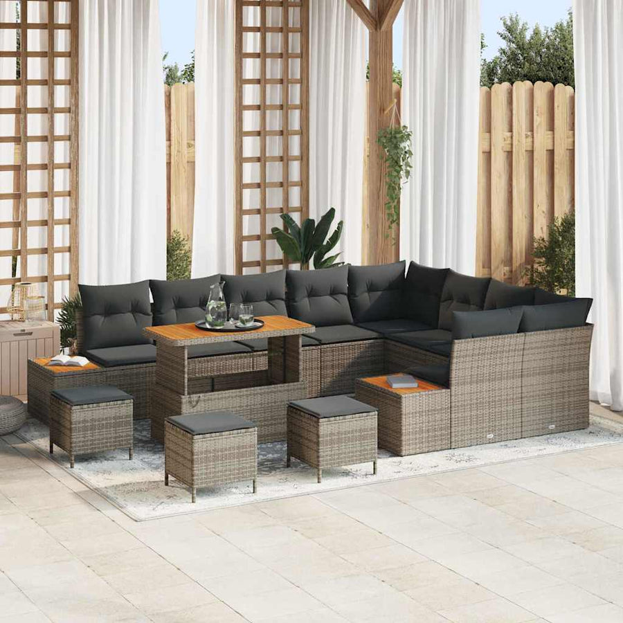 Tuinbankenset 13 pcs Grijs poly rattan