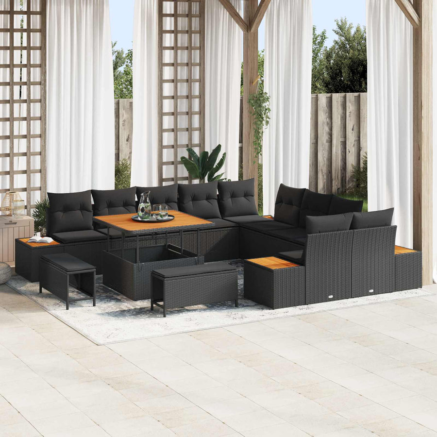 Tuinbankenset 13 pcs Zwart poly rattan